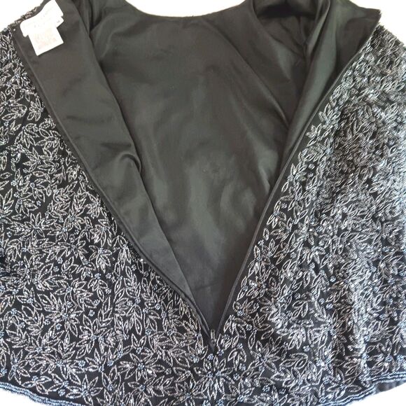 Vintage Adriana Papell Occasions Black Silk Beaded Floral Short Sleeve Sz 18 - Picture 13 of 15